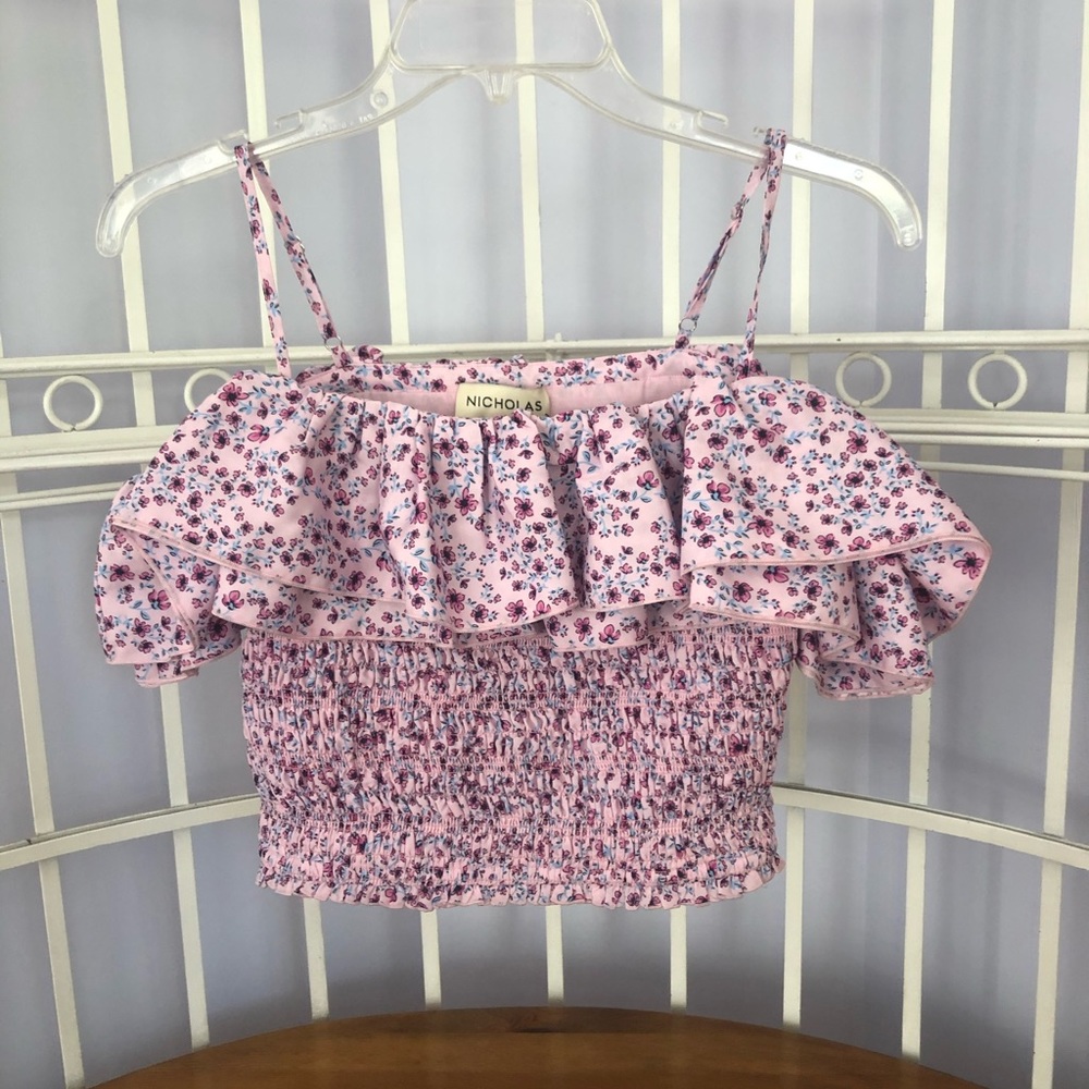 NICHOLAS Lilac Floral Off-Shoulder Ruffle Crop Top - Picture 4 of 7